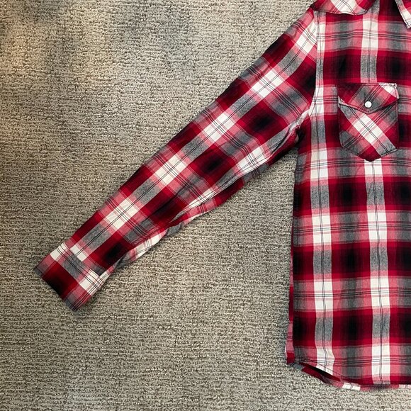 Vans Long-Sleeve Shirt MEDIUM - Red Plaid Country-Style with Button Snaps - Picture 6 of 9